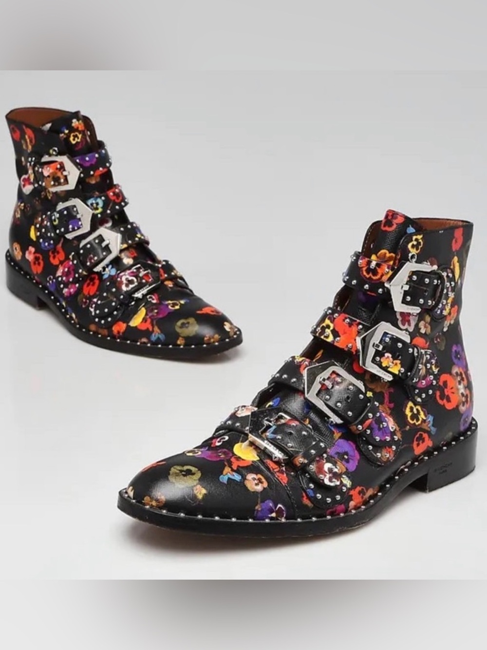 Givenchy Prue Studded Floral Buckle Ankle Boots size 10